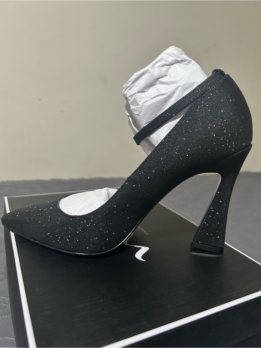 Nina Black Glitter Pointed-Toe Mary Jane High Heel